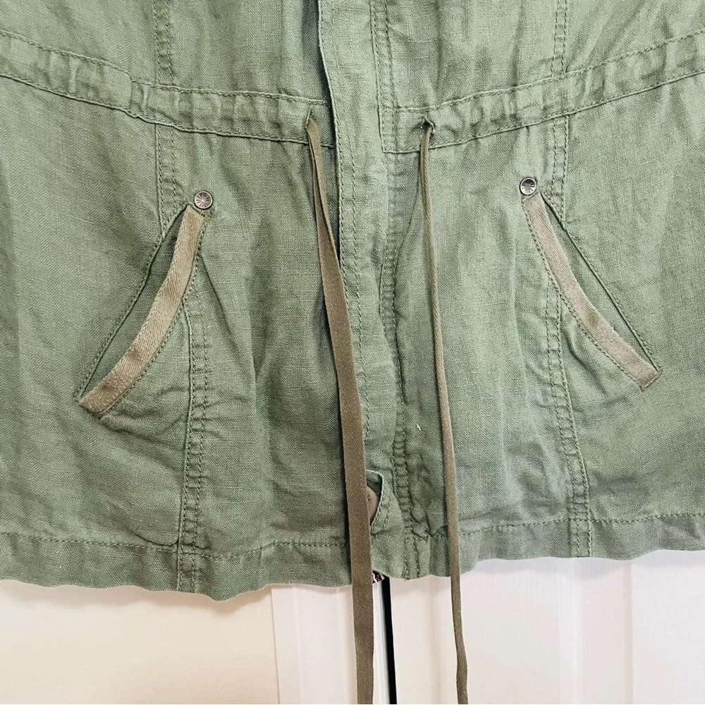 Michael Stars Military Anorak Green Linen Jacket‎ Zipper Tie Waist Size Small